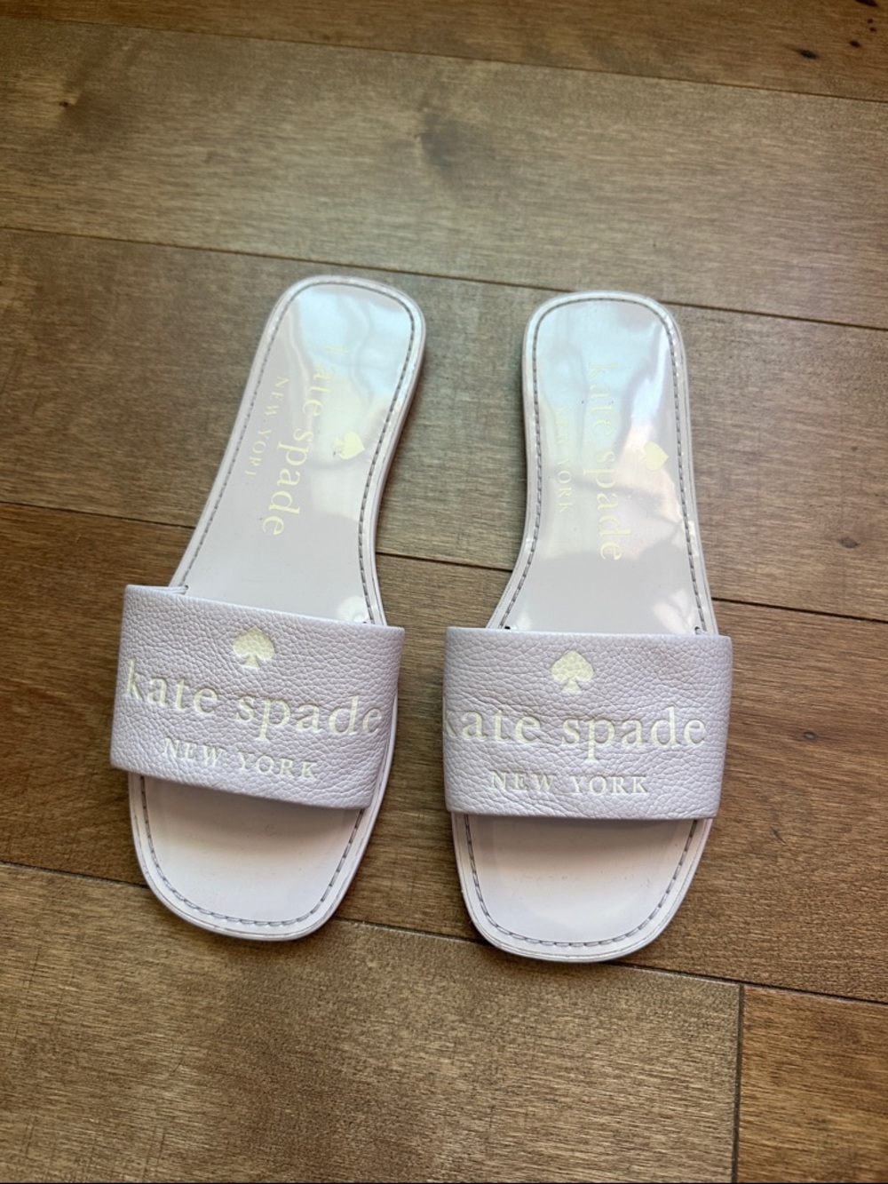 kate spade Pale Pink Leather Slide Sandals with Gold Logo